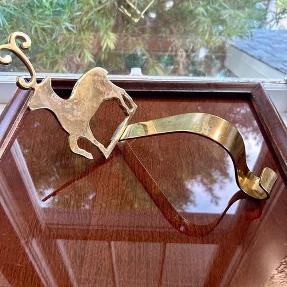Vintage Brass Reindeer Long Arm Christmas Stocking Holder - Picture 7 of 11